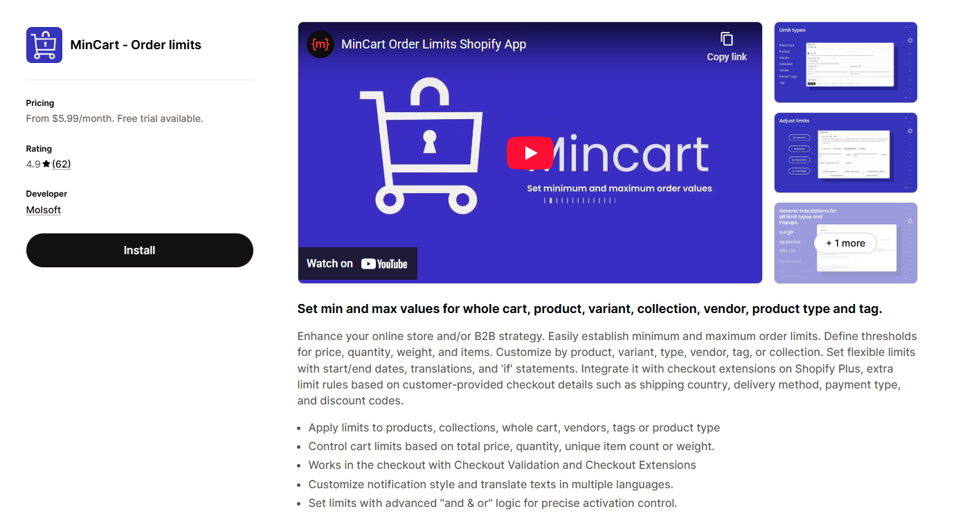 MinCart ‑ Order limits